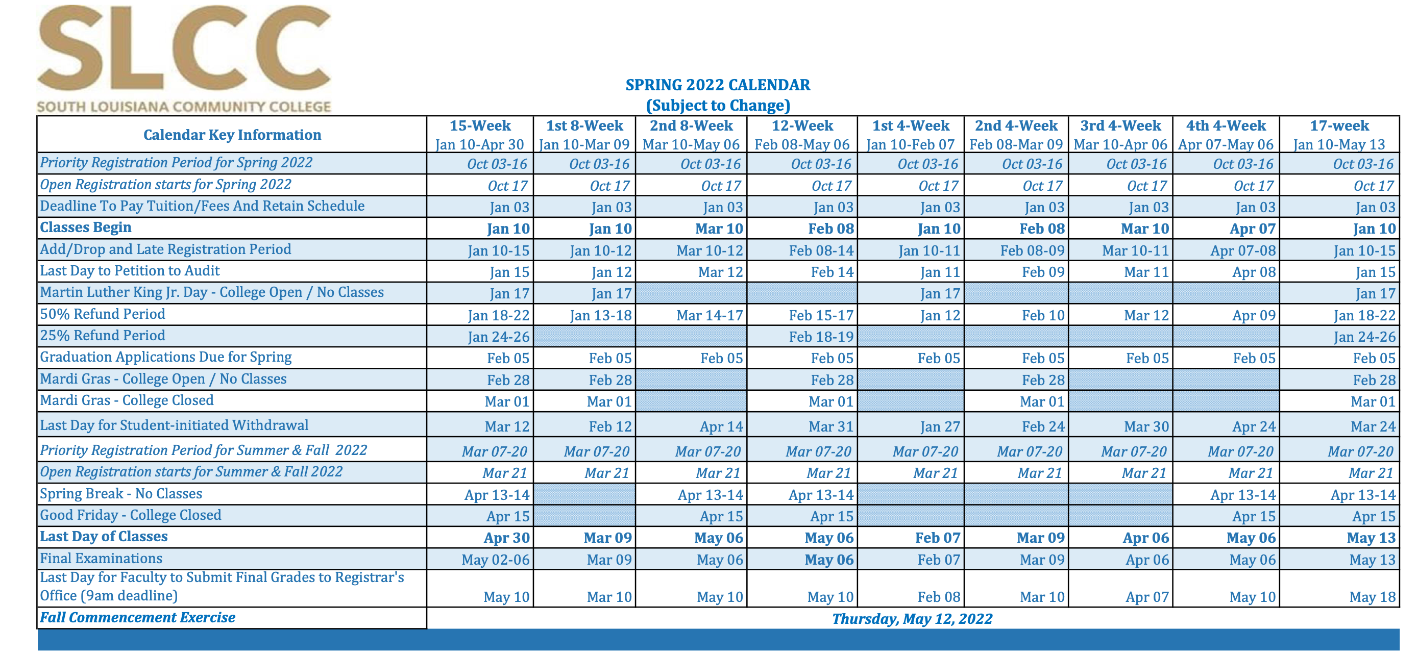 Academic Calendar South Louisiana Community College Acalog ACMS Academic Calendar South Louisiana Community College Acalog ACMS